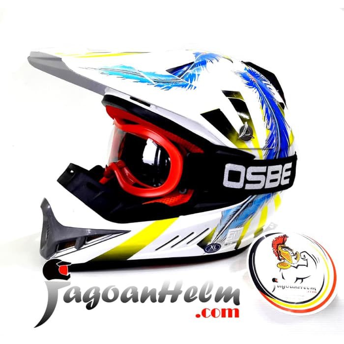 MVSTAR Helm ANAK CROSS FEATHER | WHITE BLUE + GOGGLE | KIDSCROSS TRAIL