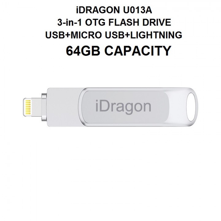 iDRAGON U013A - 3-in-1 Mini USB OTG Flashdrive 64GB Capacity