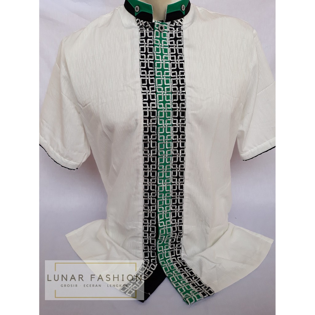 Baju Koko Pria Ar Royan Semi Sutra Lengan Pendek Warna Putih Motif Merah Hijau KA002