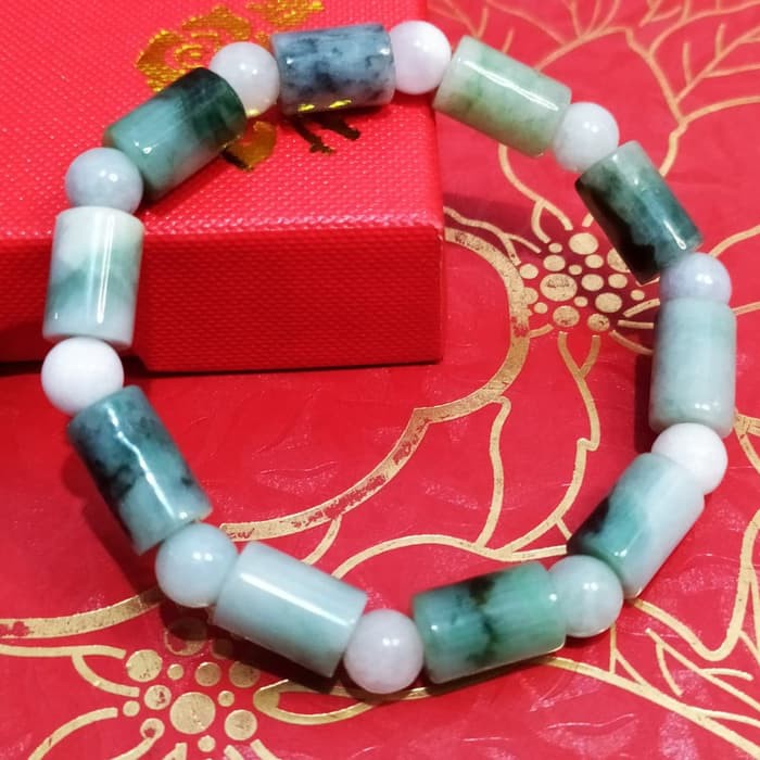 Gelang batu giok asli burma tipe a fei cui kristal natural bergaransi