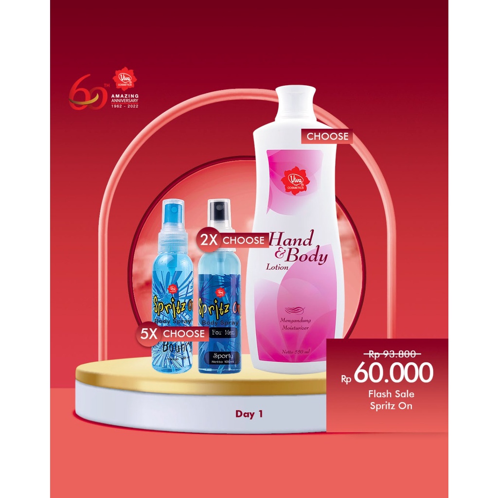 Paket 5 Sprtiz On for Women 2  Sprtiz On for Men 1 Hand Body Lotion 550 ML