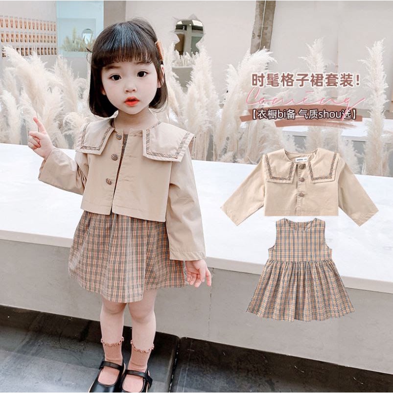 Dress Kutung + Cardigan Blazer Anak Perempuan Impor ukuran 1-7tahun / Dress Anak Perempuan Impor