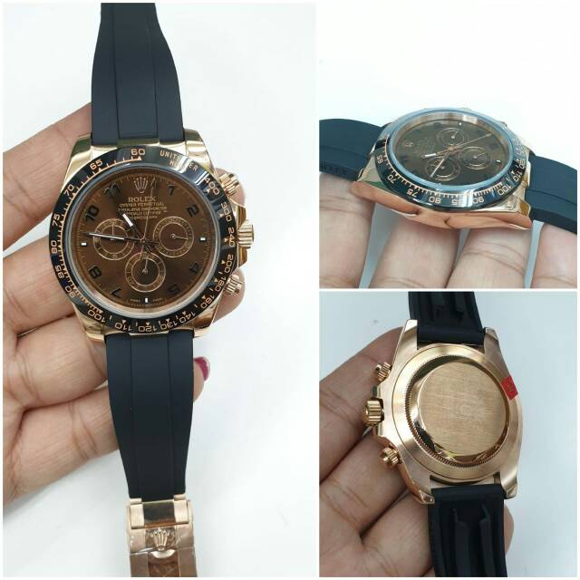 Jam tangan pria ROLEX DAYTONA COSMOGRAPH AUTOMATIC RUBBER GRADE PREMIUM AAA+