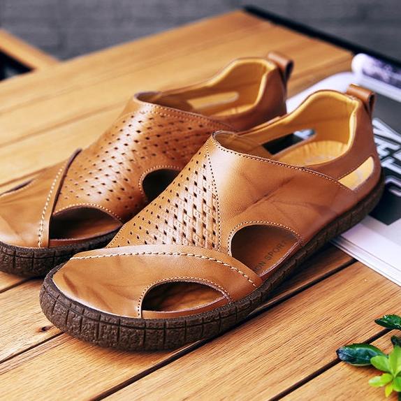 Sandal Kulit Asli Sandal Pria Kasual Sendal Gunung Fashion IMPORT Outdoor Slop 086 ン