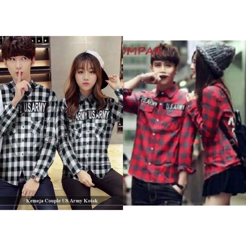 Kemeja couple us army lengan panjang - baju pasangan kotak kemeja couple kotak