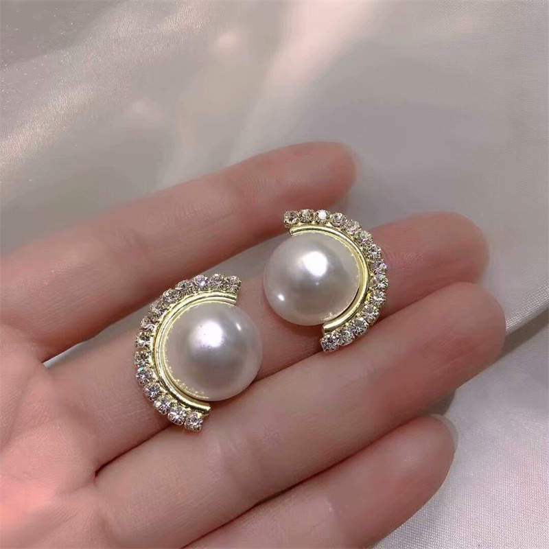 Anting Stud Hias Mutiara 3 Gaya Warna Hitam Putih Untuk Wanita