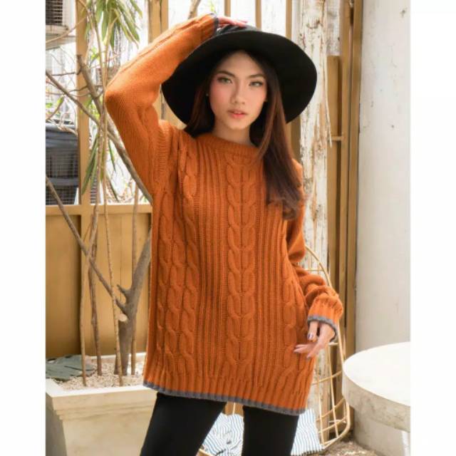 Sweater CABLE STRIP Pakaian Rajut Atasan Wanitac | Cardigan Rajut Tebal | Pakaian Wanita | Outerwear Wanita