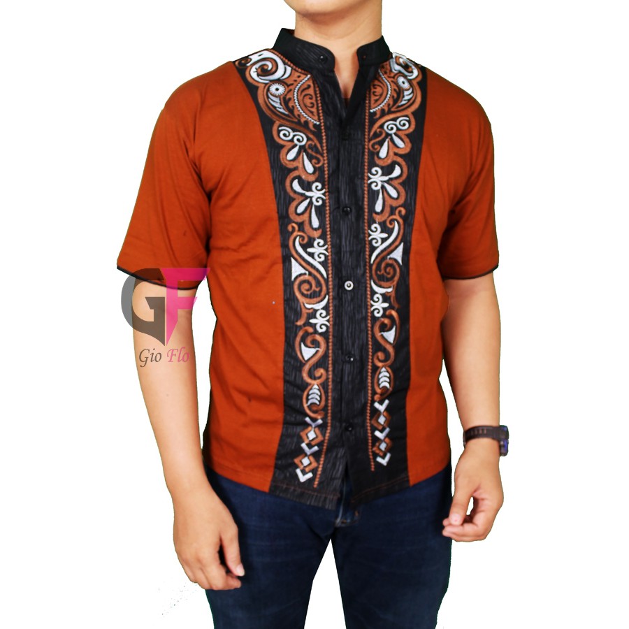 GIOFLO Baju Muslim Terbaru Koko Lengan Pendek Brown / KKS 45