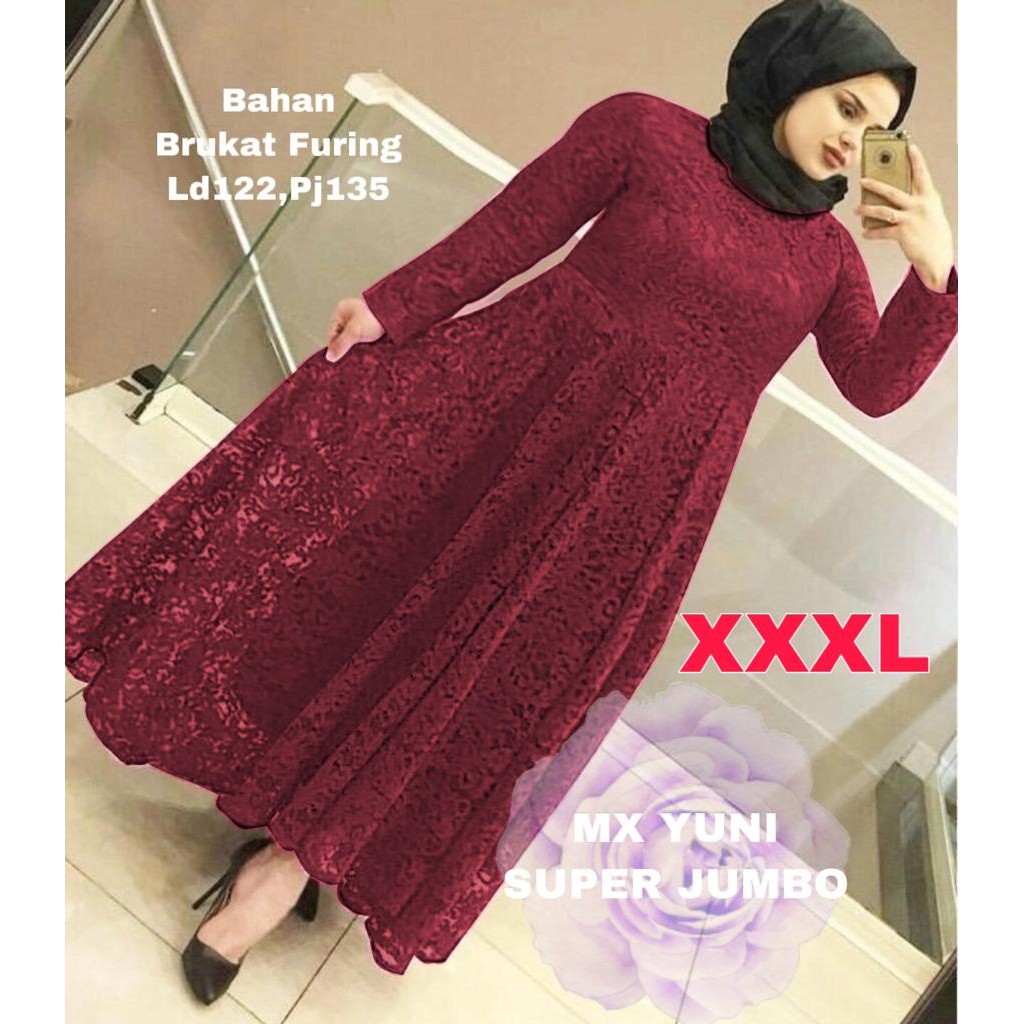 MAXI DRESS YUNI BRUKAT JUMBO rD / MAXI DRESS BRUKAT READY 3 UKURAN