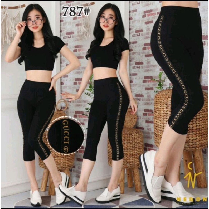 NEW LEGGING IMPORT TERMURAH 7/8 LIST JAHIT COKLAT BAHAN SPANDEK