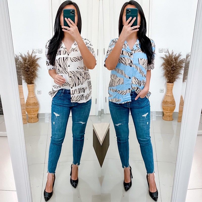 Double Lucky / Kemeja Rayon Pendek / Kemeja Wanita Rayon / Baju Atasan Wanita / Corak-5