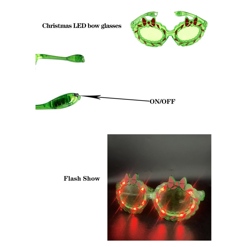 Kacamata LED Flash Bentuk Butterfly Knot / Christmas Tree / Reindeer Untuk Hadiah Pesta Natal