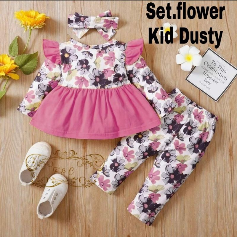 SETELAN ANAK PEREMPUAN USIA 3-5 TAHUN ALL SIZE / SET FLOWER