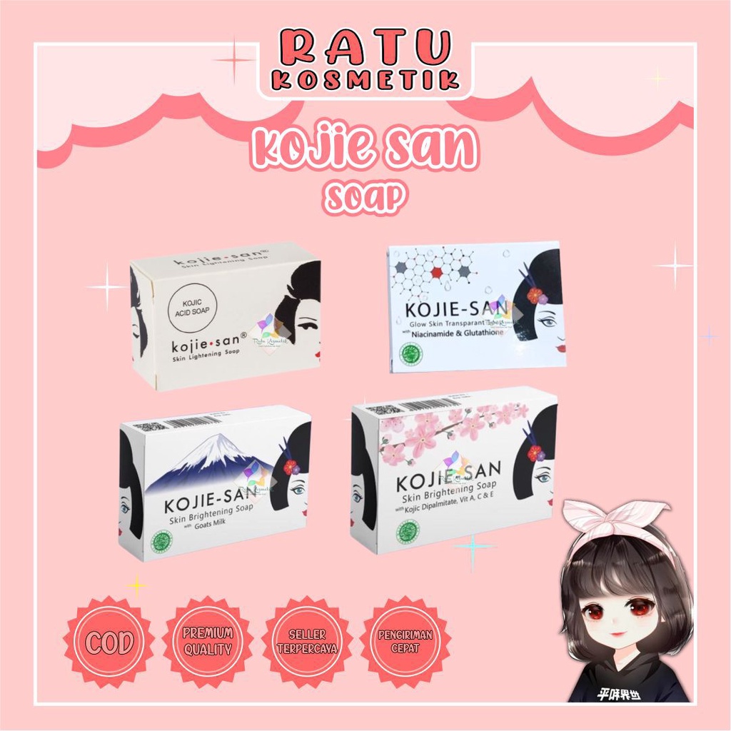 ❤ RATU ❤ Kojie San Skin Lightening Soap | Kojic Acid Kojisan 65g | Sabun Pemutih Badan | Goats Milk | Brightening | Transparent (✔️BPOM)