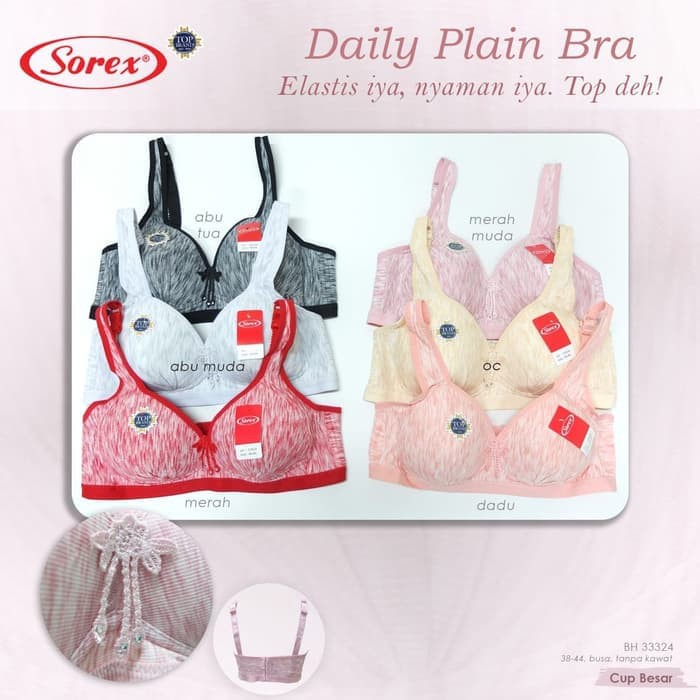 PROMO DAILY PLAIN BRA TANPA KAWAT BIG CUP BESAR 38-44 SOREX 33324 ORIGINAL TERMURAH