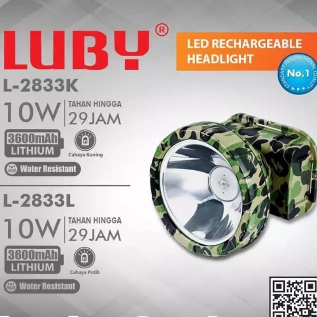 Senter Kepala/Headlamp Luby L-2833K LED Super Terang Lithium  LED 10 Watt