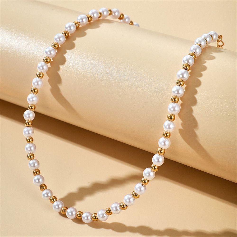 Lily Beads Kalung Untuk Gadis Wanita Goth Golden Pearl Choker