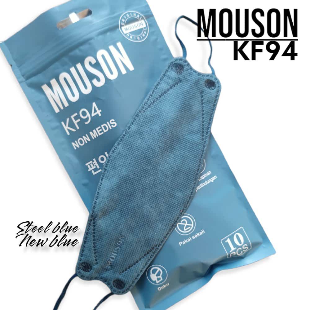 READY MASKER KF94 KF MOUSON NEW BLUE STEEL BLUE SENSI BIRU TALI BIRU ISI 10 LBR 4 PLY EMBOS