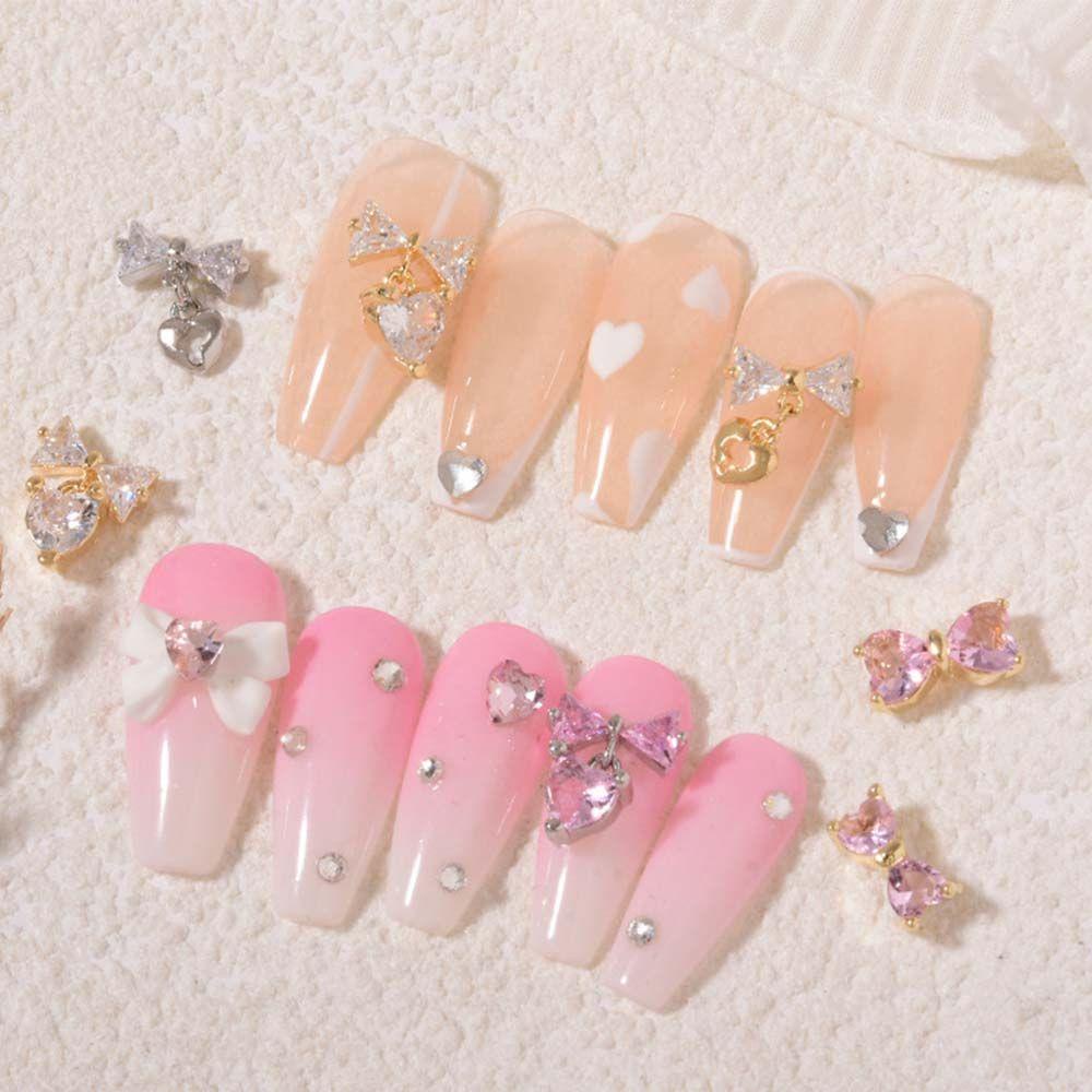 AUGUSTINA Agustina Ikatan Simpul Kuku Berlian Imitasi Emas&amp;Silver Zirkon 3D Kuku Charms Manicure DIY Nail Art Nail Drills Kristal Nail Perhiasan