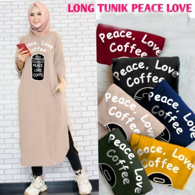 BIG SALEEE!!! TUNIK PEACE LOVE COFFE /COFFE LONG TUNIK / FASHION WANITA MUSLIM