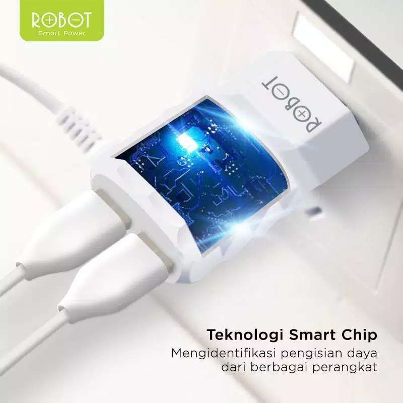 [ROBOT] Smart Adaptor Charger 2.4A Kepala Charger Dual usb Fast Charging R-TK6