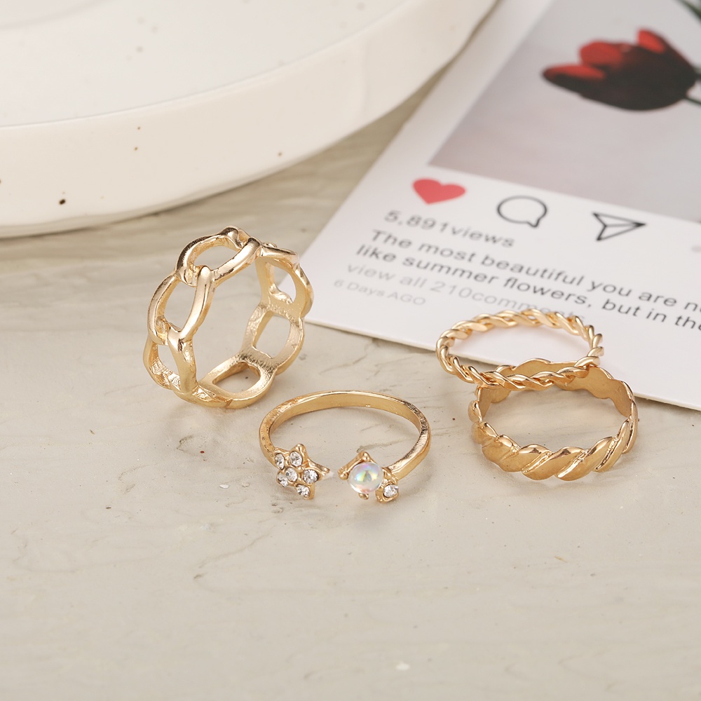 4pcs/set Fashio Hollow Opening Adjustable Ring Set Elegant Spiral Zircon Ring for Women Jewelry Accessories