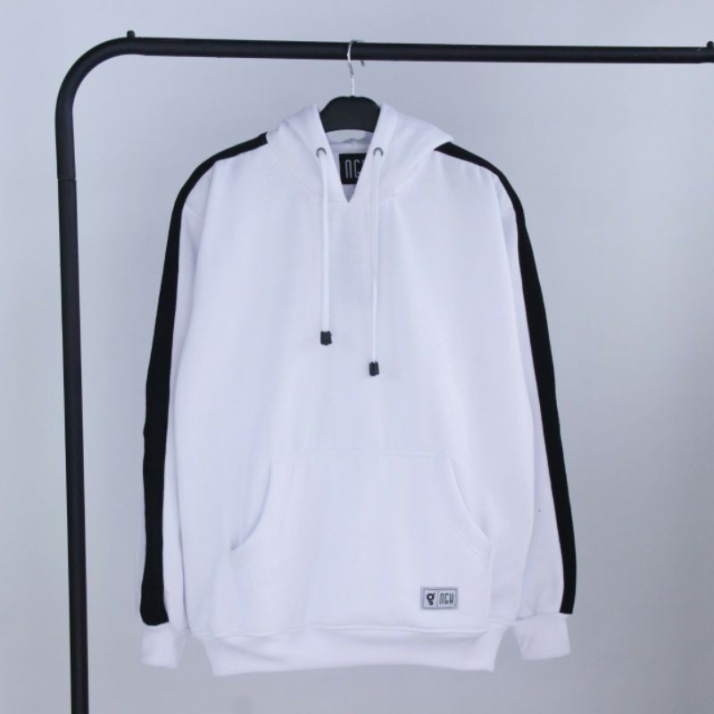 Sweater Hoodie Pria Putih Lis Hitam Original