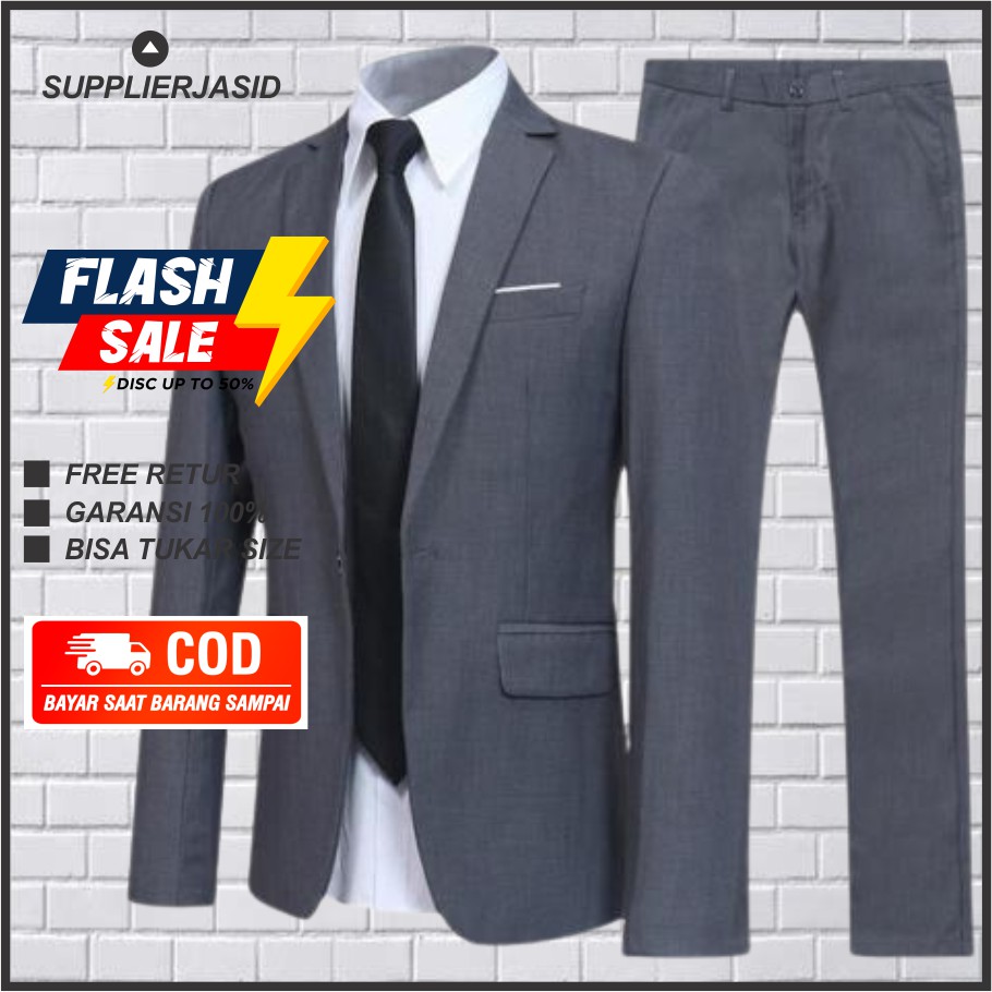 SETELAN JAS PRIA FORMAL SLIMFIT WARNA ABU