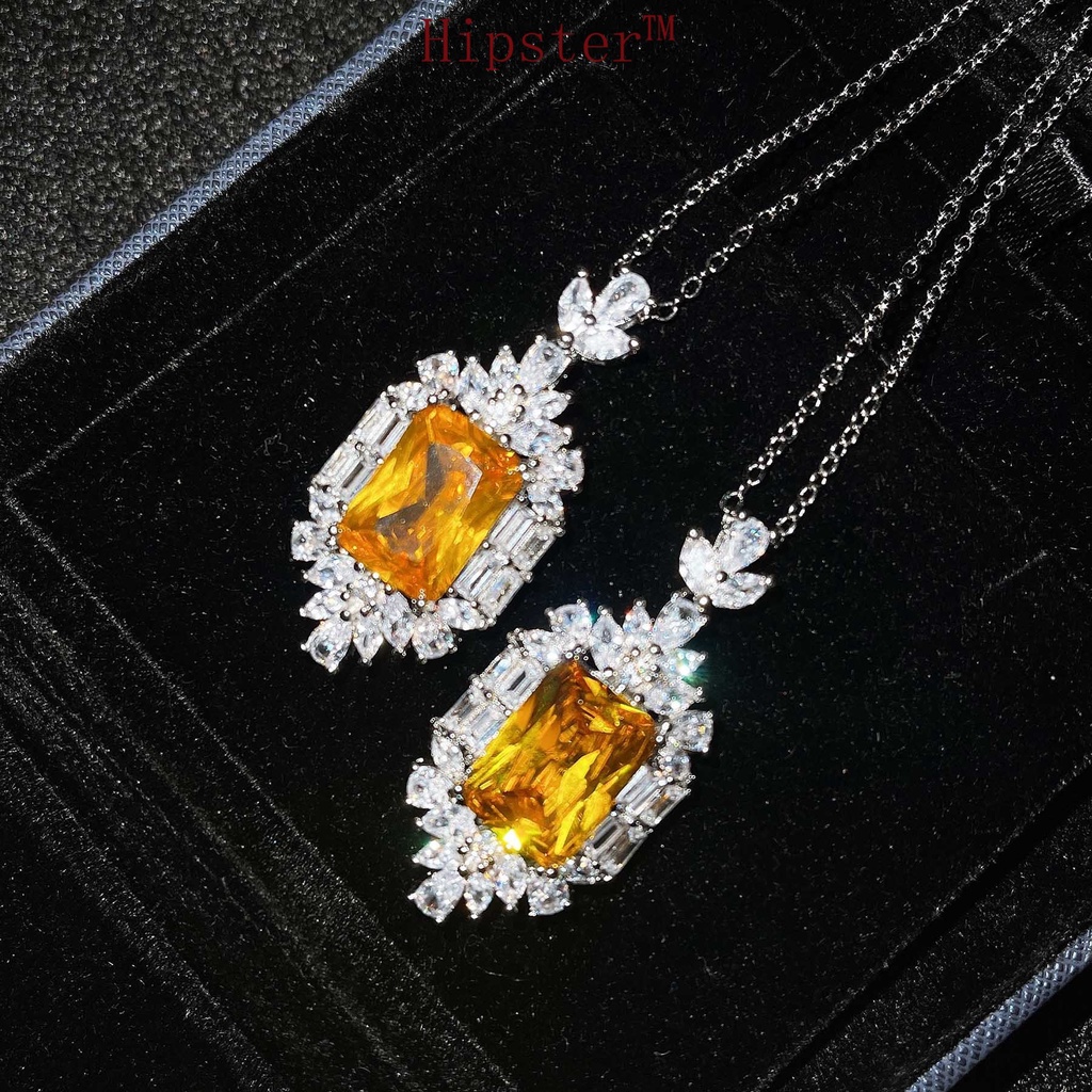 New Hot Sale Fashion Micro Inlay Full Diamond Natural Citrine Necklace