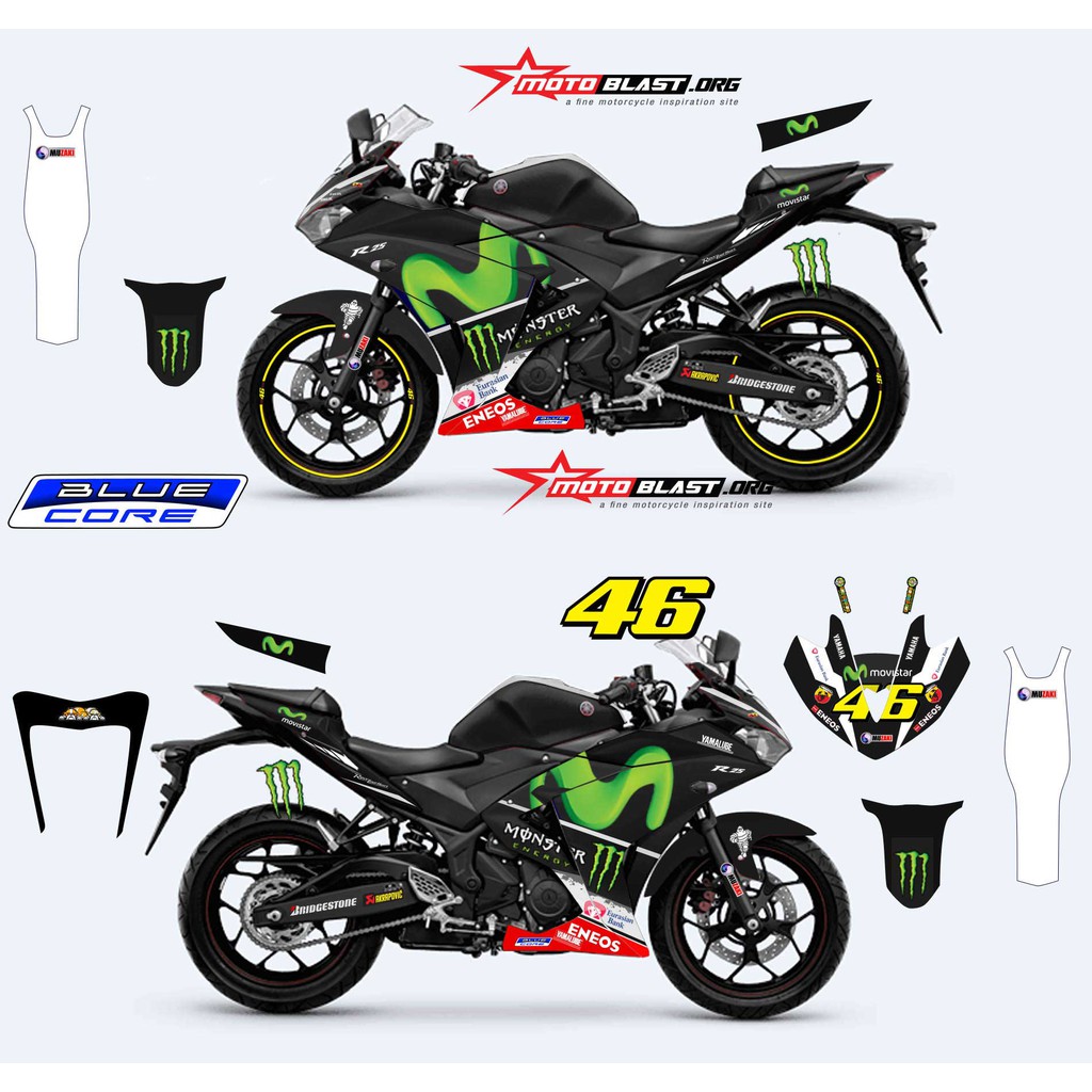Decal Stiker YZF R25 BLACK MOVISTAR V4