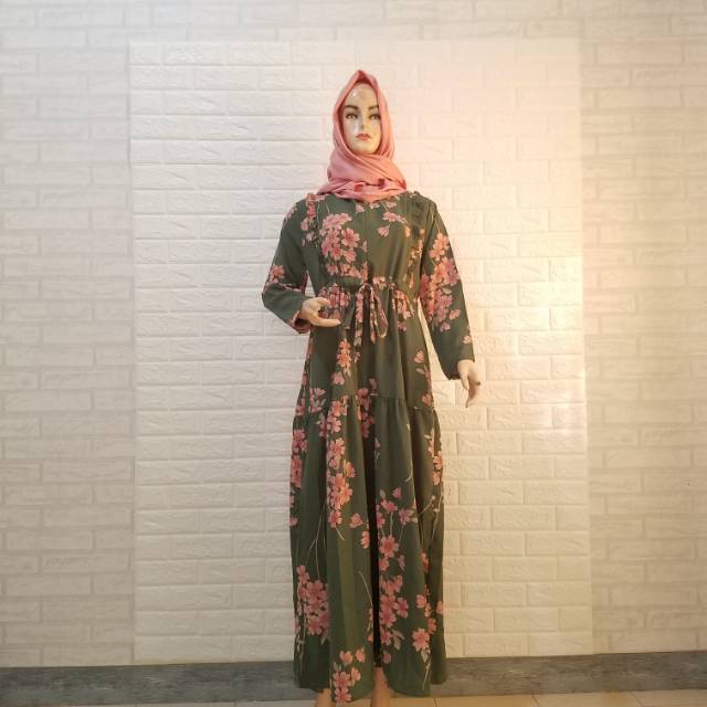 Gamis Motif Bunga (wolfis) - Hijau