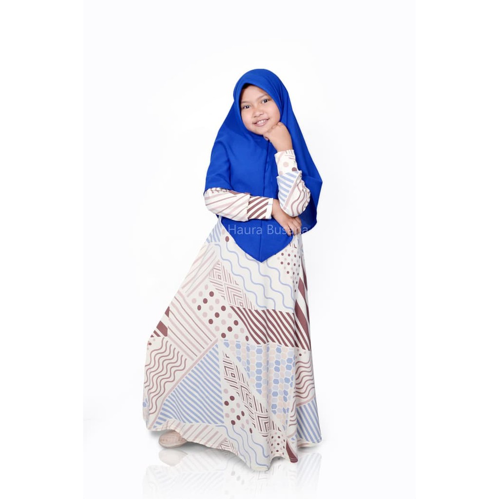 HS203 baju gamis anak perempuan syari warna biru elektrik/birel