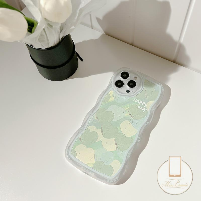 Soft Case Pelindung Lensa Kamera Motif Lukisan Minyak Hati Hijau Untuk iPhone 7 8 6 6S Plus 11 12 13 Pro MAX XR SE 2020 X XS MAX