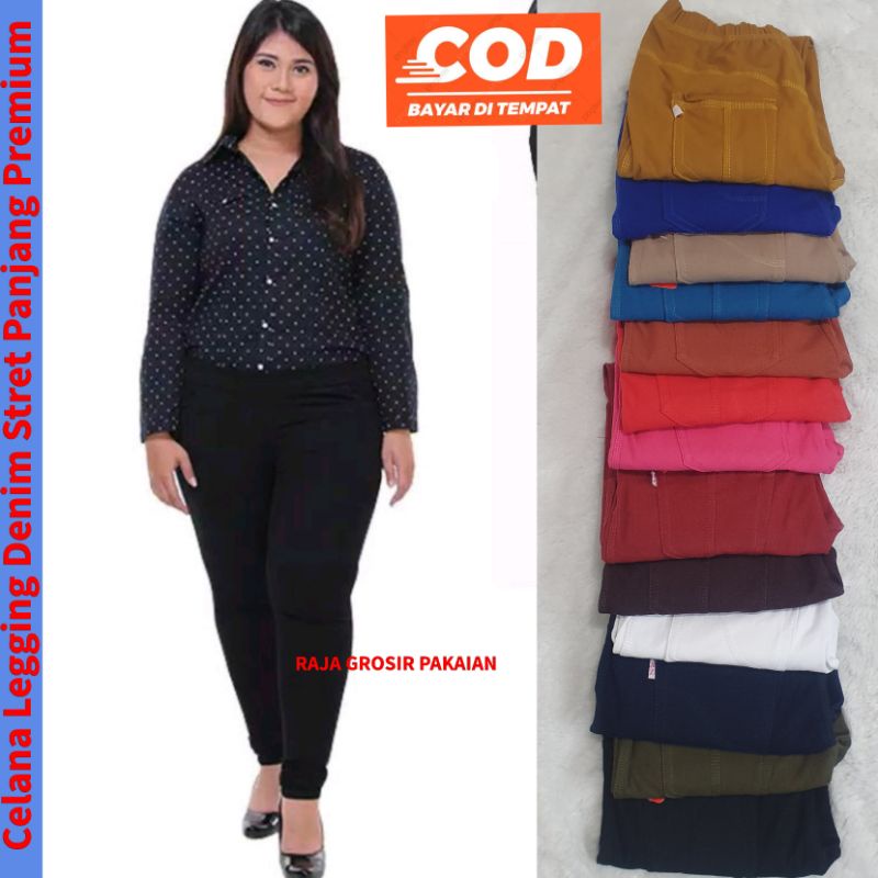 Legging Denim Stret Panjang Kantong Jumbo Dewasa Premium Bb 55Kg-75Kg