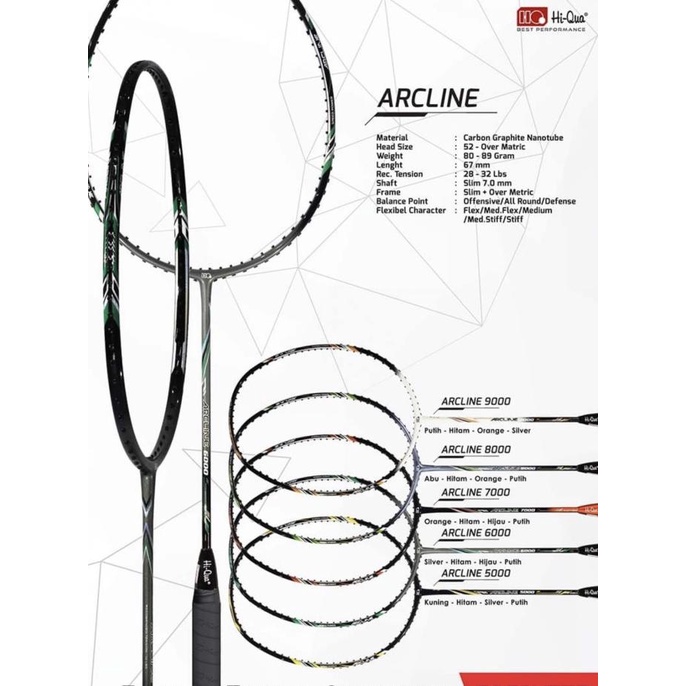 Raket Badminton HIQUA HQ ARCLINE 5000/6000/7000/8000/9000 32 LBS ORI