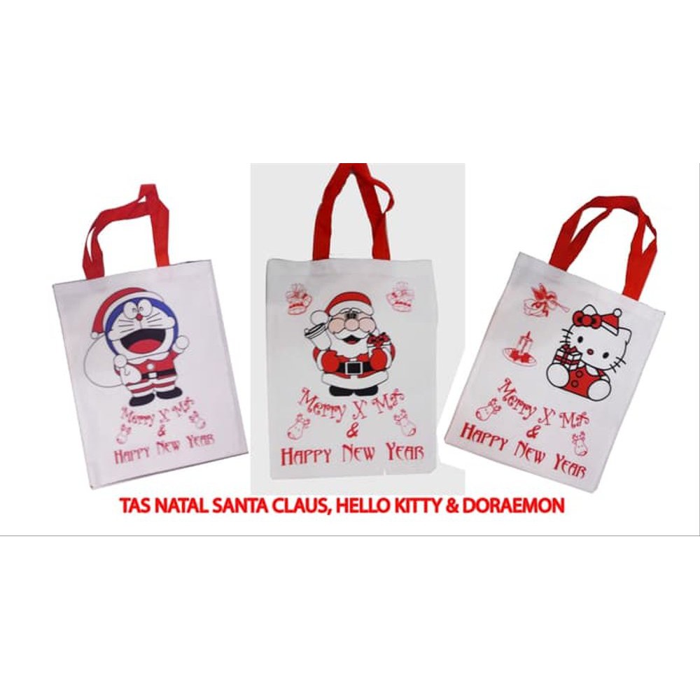 

Tas Souvenir Natal Christmas Motif Santa Claus Hello Kitty Dorae