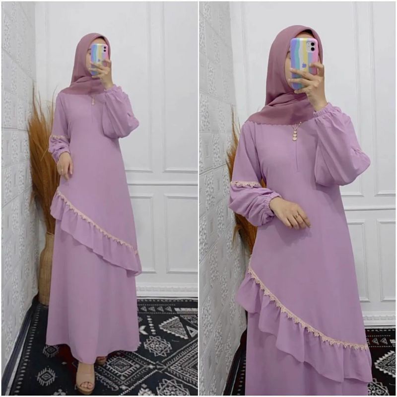 Gamis Rempel Moscrepe Premium/Fashion Wanita Terbaru 2021 Kekinian/ Baju Gamis Casual - Aluna Dress