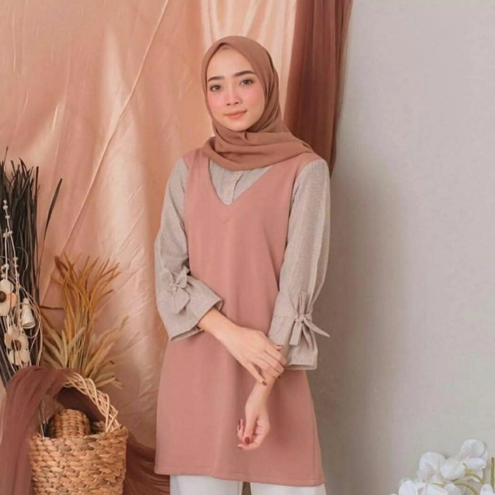 ATASAN WANITA MUSLIM TUNIK TERBARU BAJU LEBARAN PEREMPUAN REMAJA - MOCCA