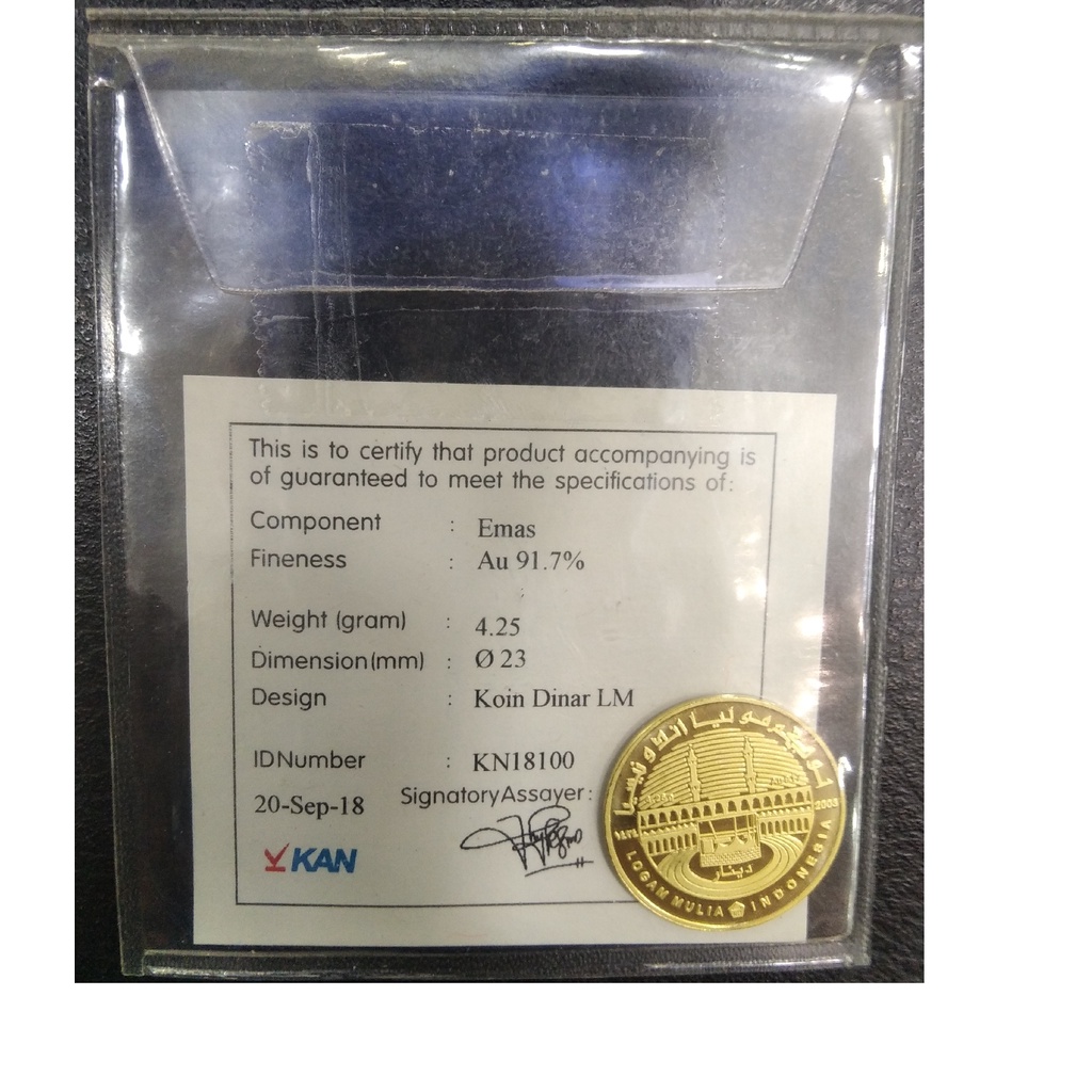 Koin 1 Dinar Logam Mulia 4.25 gram 91.7%