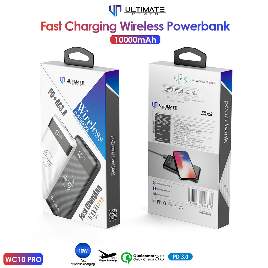 Powerbank Ultimate Power WC10 PRO Fast Charging Wireless 10000mAh