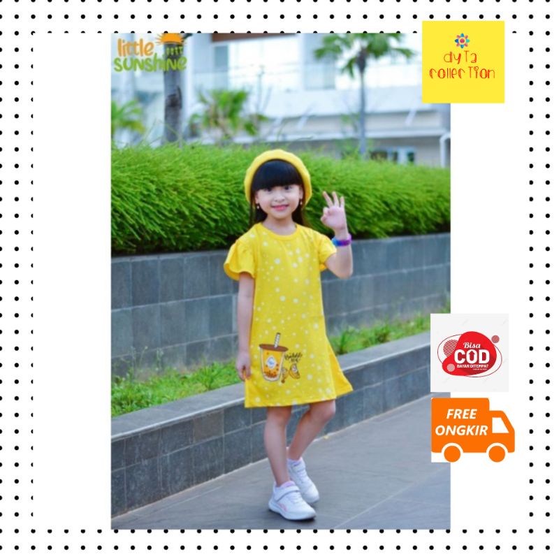 1-10Th Boba Dress Anak Perempuan by Little Sunshine/Daster Anak Perempuan Motif Boba/Dress Kaos Anak