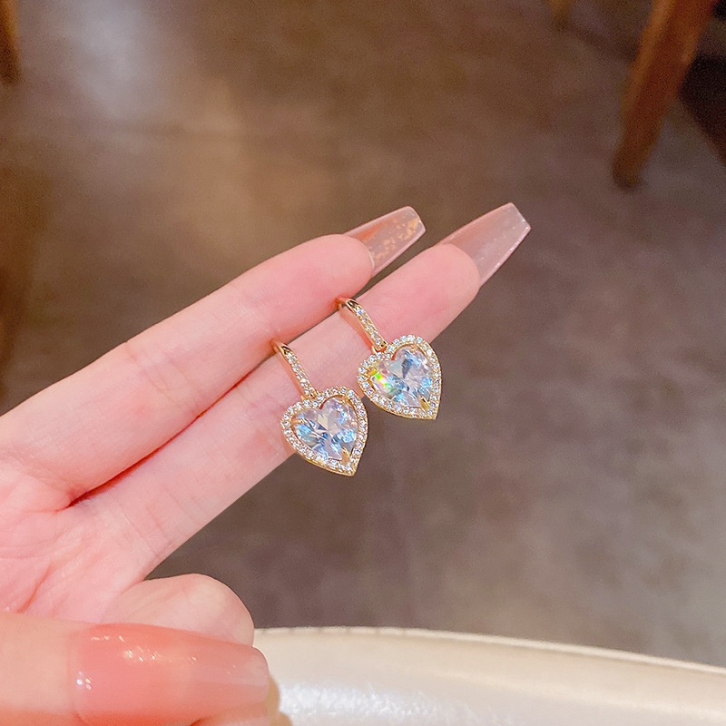 Anting Tusuk Sterling silver 925 Desain Hati Hias Zircon Besar Mewah Untuk Wanita