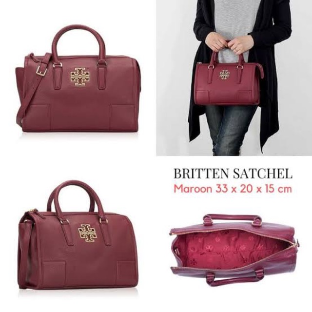 Tory Burch Britten Satchel Maroon