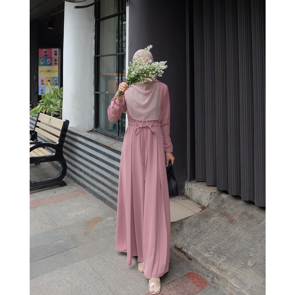 Almira Dress Rayon Gamis Wanita Remaja Busui Friendly Polos Premium Ld 112 cm - Long Dress Dewasa Terbaru - Fashion Muslim Syar'i Kekinian Gamis Muslimah