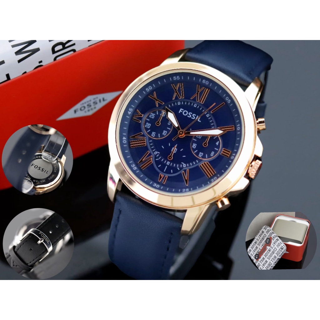 Jam Tangan Pria Fozzil FS4735 Grant Chronograph variasi Leather Strap