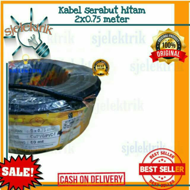 Kabel serabut hitam kitani 2x0.75 per meter / kabel serabut hitam 2x0.75 meteran
