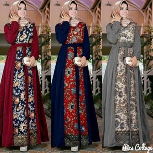 Model Gamis Batik  Kombinasi  Satin