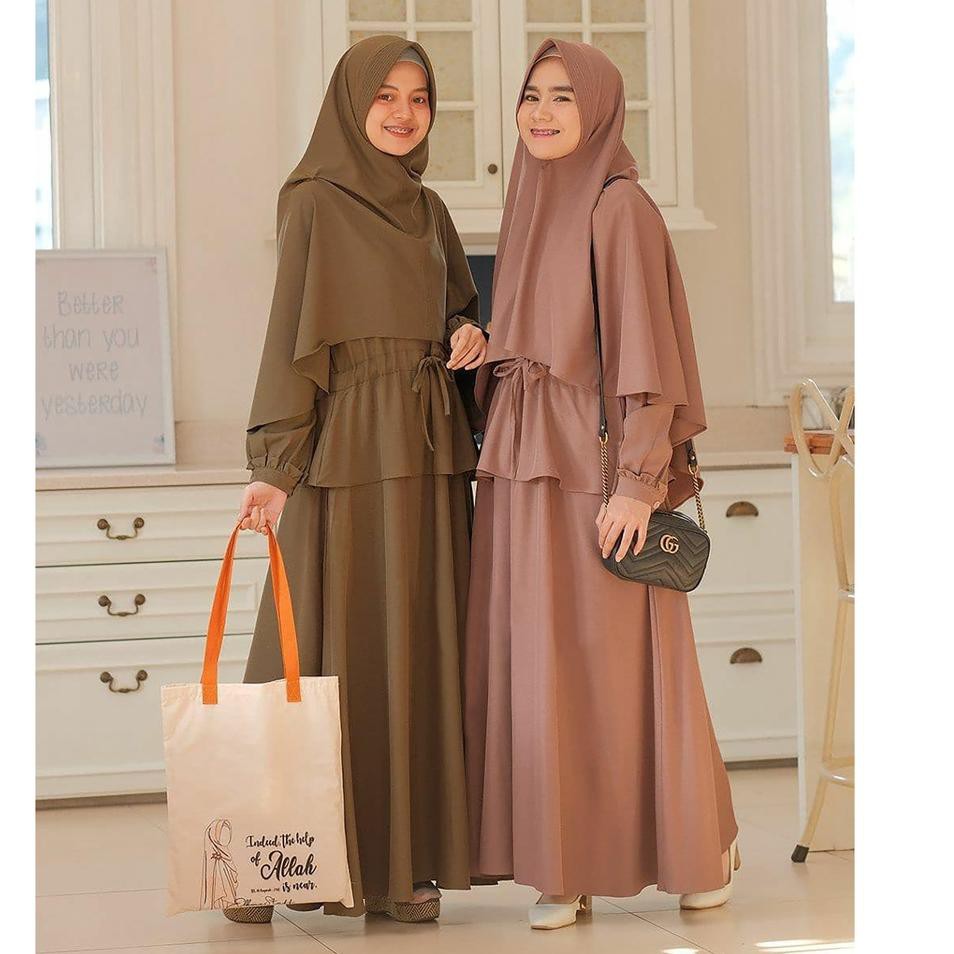 【COD】 [R.A] Laras Syari Set Gamis + Khimar Beauty Crepe Premium Setelan Hijab Naomi Syarii