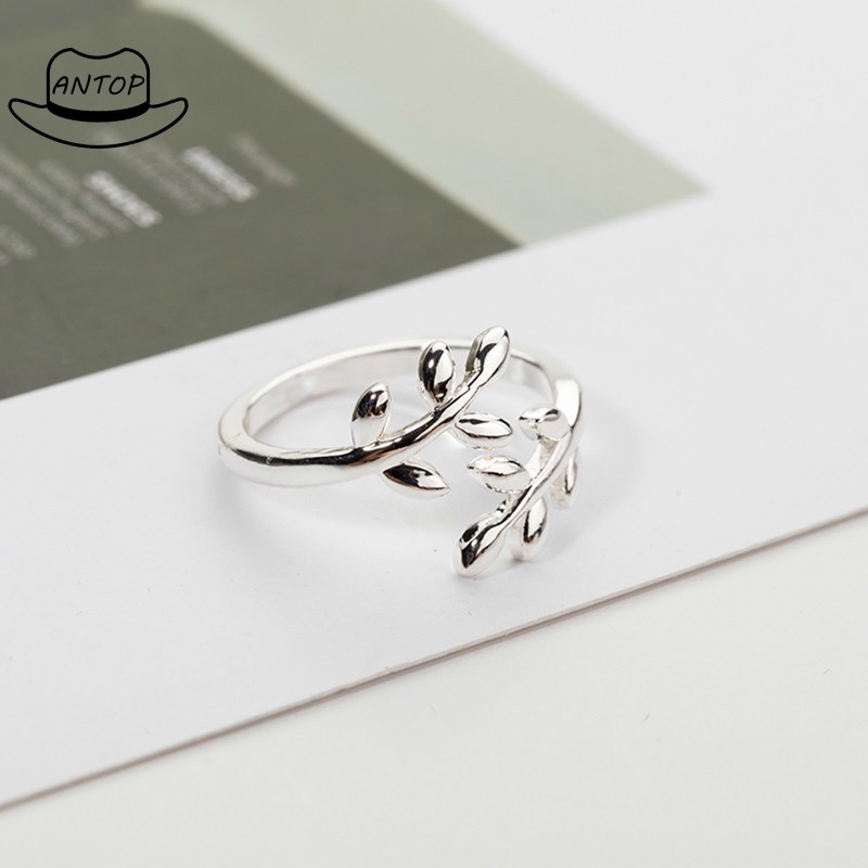 Cincin Open Ring Adjustable Motif Daun Zaitun untuk Wanita