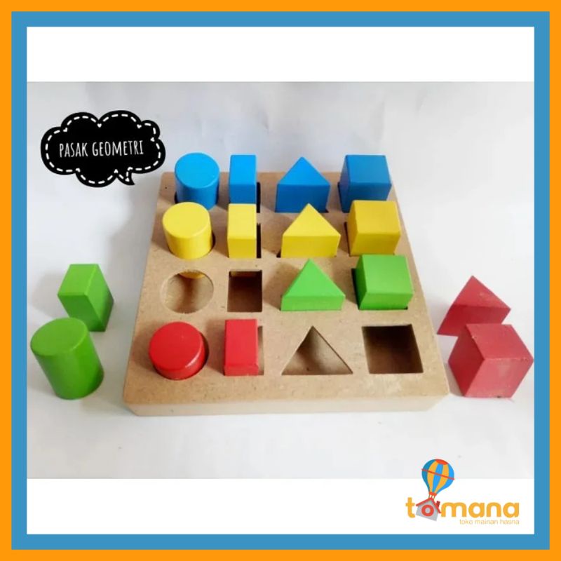 pasak kayu geometri bertingkat/ shape sorter kayu / balok kayu/ balok geometri